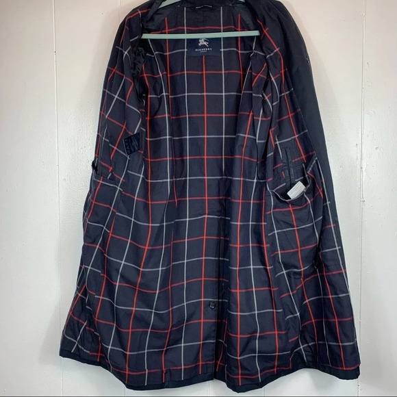 Burberry London Trench Coat Blue Navy Check Plaid Button Front Women's Size 6 - Picture 9 of 16